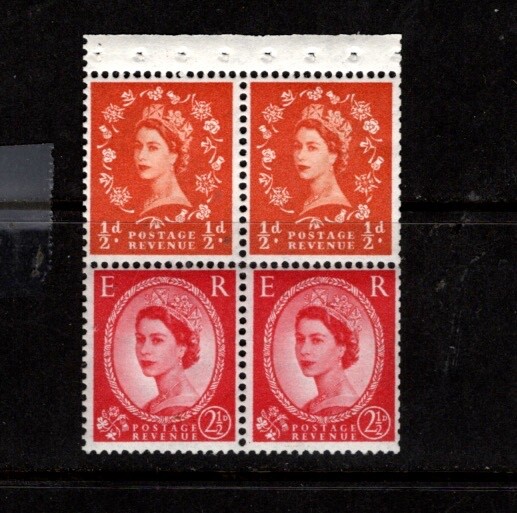 Great Britain, Block of four, two different stamps, MNH, partial booklre   (1735