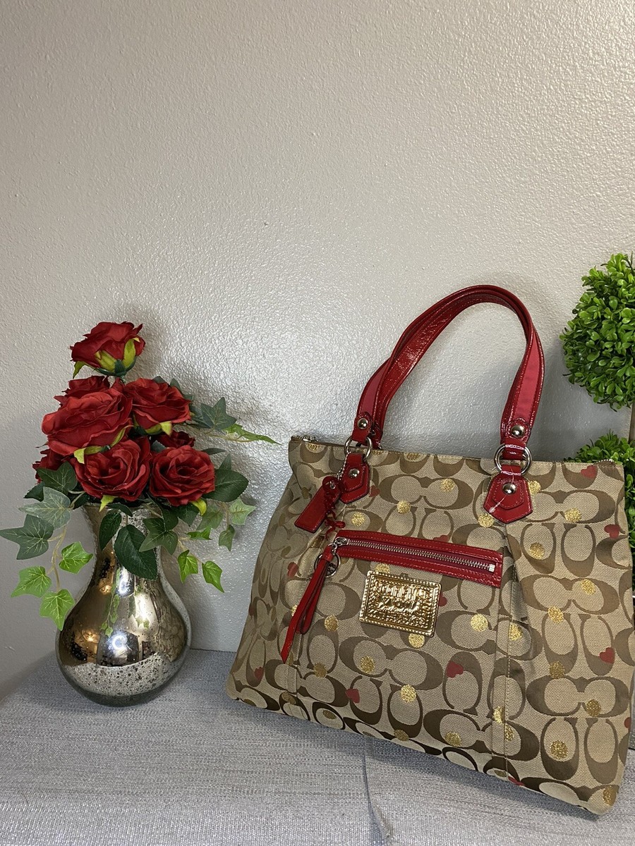 Coach Beige/Red Signature Canvas Poppy Laura Secret Admirer Tote