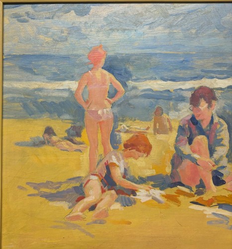 Vintage 1974 MARCOS BLAHOVE 'Family at the Beach' Oil PAINTING - Listed Tybee Is - Picture 7 of 11