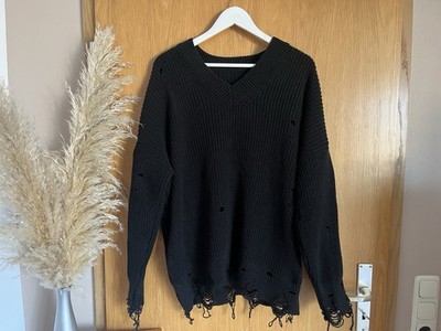 Damen Strick Pullover Ripped ~ Gr. XL 42 44 ~ schwarz ~ Used Look ~ oversized