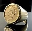 1905 $2.5 Liberty Head Gold Quarter Eagle US Coin in 14k Yellow Gold Ring 17.7g