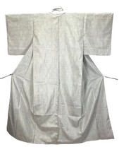 Oshima Tsumugi Silk Kimono S 24.8in Yuki Japan Certificate Silver Geometric VTG
