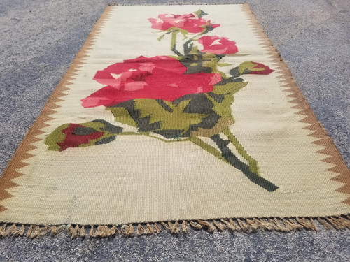 Fine Vintage Traditional Hand Made Oriental Wool Brown Kilim Rug 3.6x2.1ft