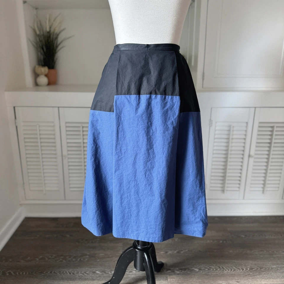 Falda Midi Completa Bottega Veneta Negra Azul Algodón Colorblock Plisada Talla 42/6 Foto 4 de 4