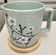 Starbucks 2016 Sakura Cherry Blossom 12 oz Ceramic Mug & Coaster Mint Green Rare