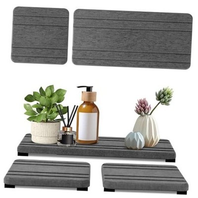 3PCS Water Absorbing Stone Tray, 1pcs 21×10cm + 2pcs 10×10cm Dark Gray Stripe