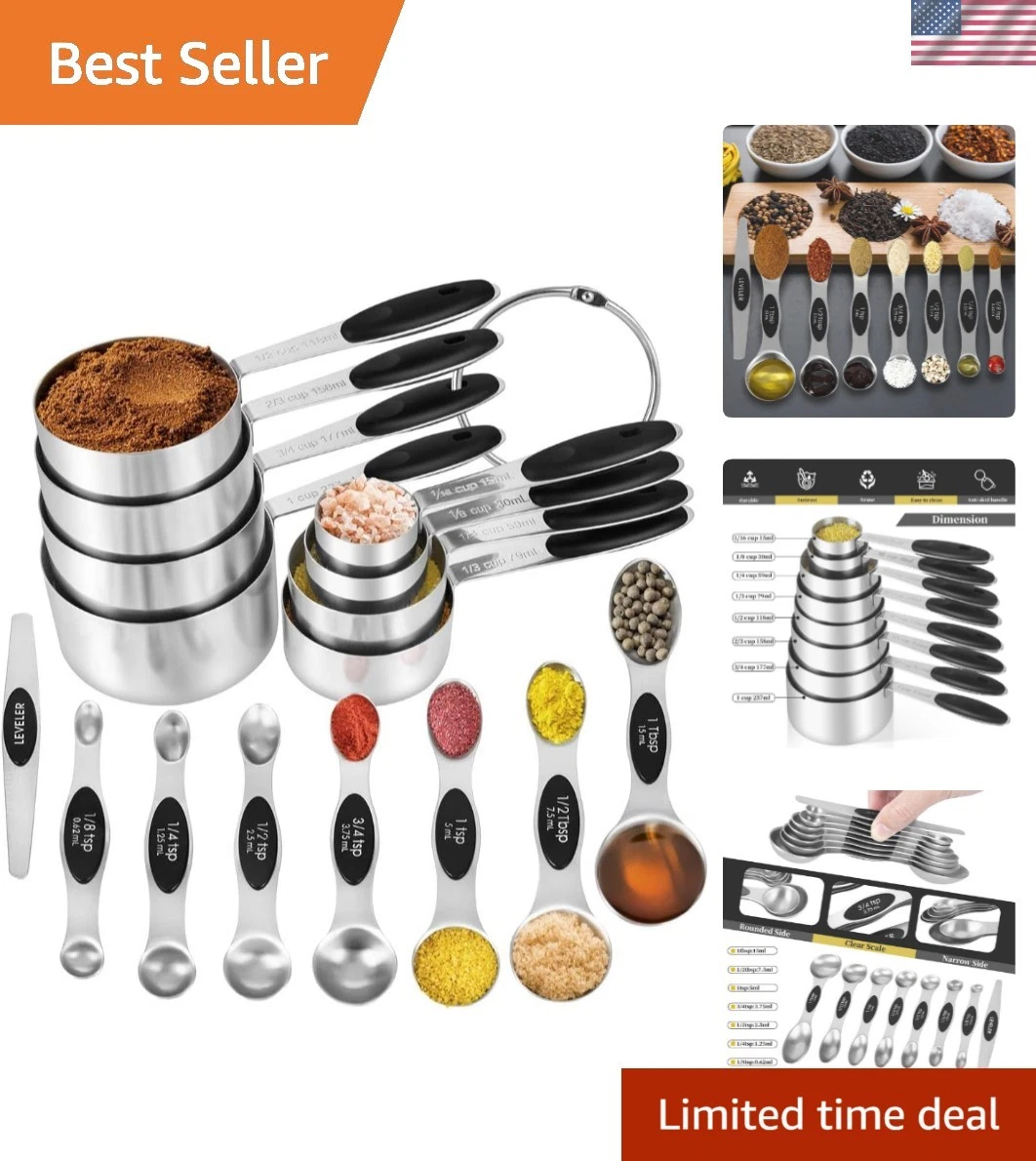 16 Pieces Measuring Cups and Magnetic Measuring Spoons Set Stainless Steel,8 ...