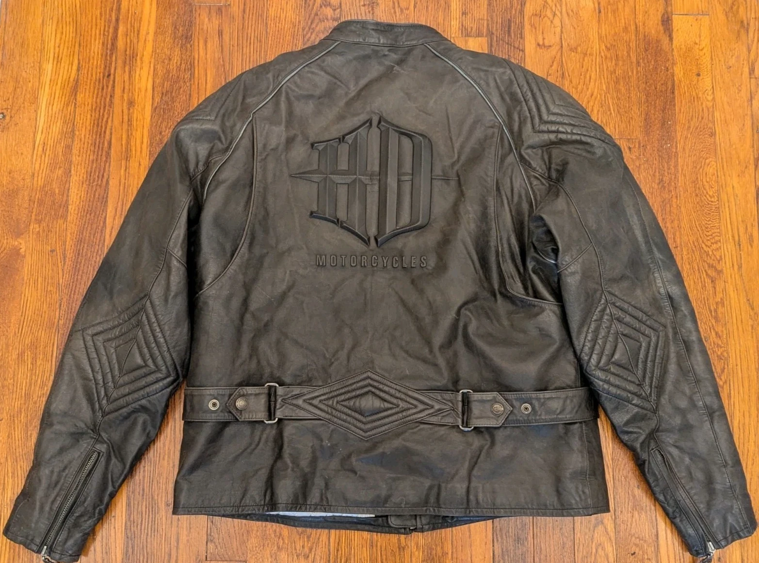Harley Davidson Leather Motorcycle Jacket Embossed Logo Quilted Lining - XL