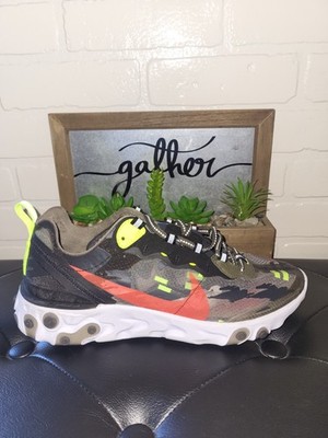 Nike React Element 87 Men's Running Shoes Medium Olive Bright Crimson