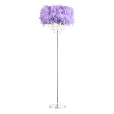 Modern Chandelier Style Lilac Feather Floor Lamp with Waterfall Drops by Happ...