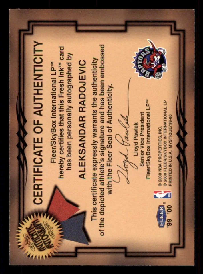 1999-00 Fleer Mystique Fresh Ink #35 Aleksandar Radojevic - Image 2 of 2