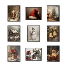 Vintage Christmas Canvas Wall Art Set of 9, Santa Claus Xmas Tree Snow Scene ...