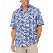 Nat Nast Luxury Originals Blue Palm Print Silk Blend Hawaiian Button Up Men  s XL
