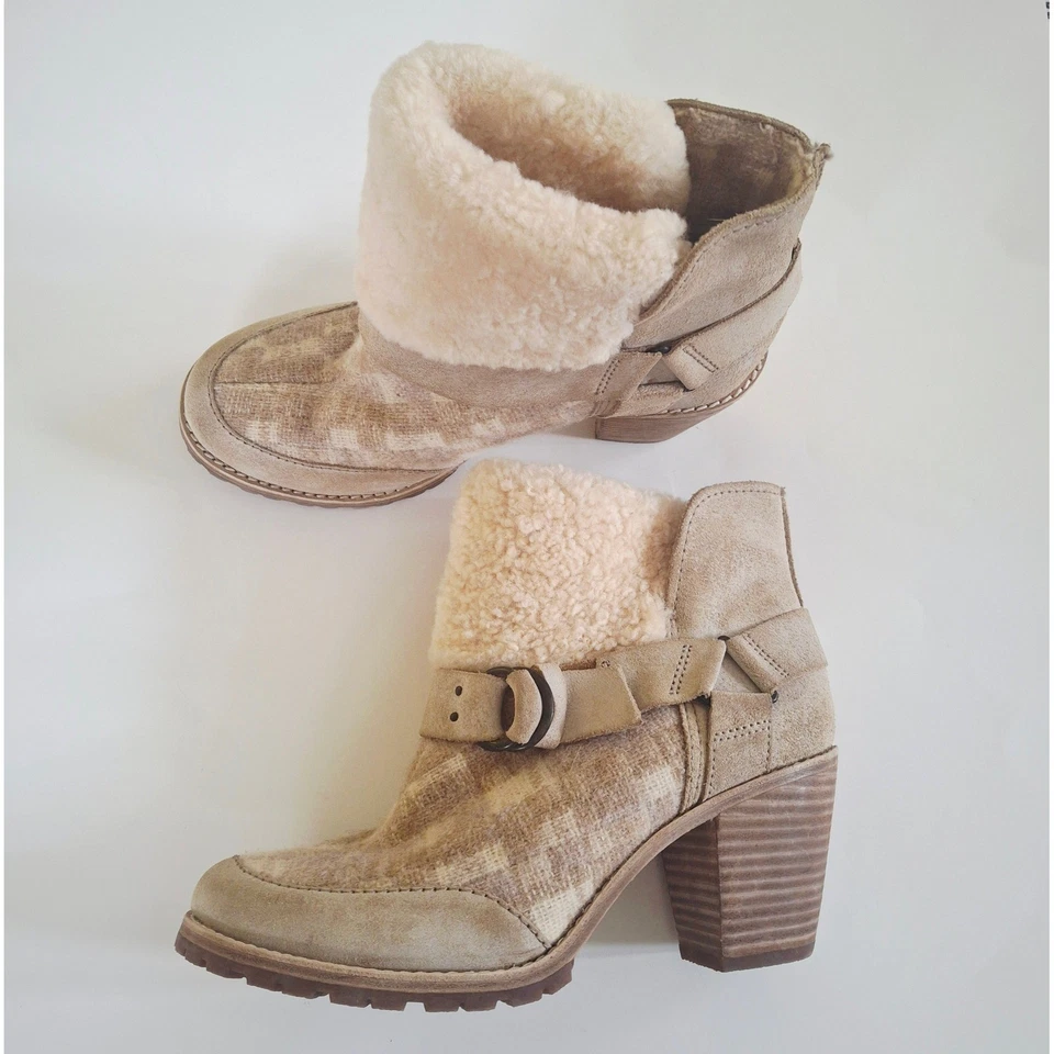 Woolrich Mujer Piel de oveja Puño Gamuza Cuero Botines Tacón Tostado Neutro 8 Foto 2 de 4