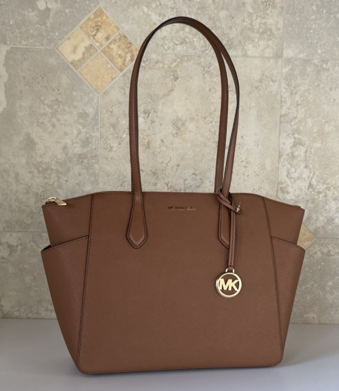Michael Kors Marilyn Medium Top Zip Shoulder Tote Bag Luggage Michael Kors Marilyn Medium Top Zip Shoulder Tote Bag Luggage