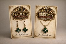 Emerald Green Clover Jewelry Set Necklace & Earrings Gold Tone Gift(Alt option)