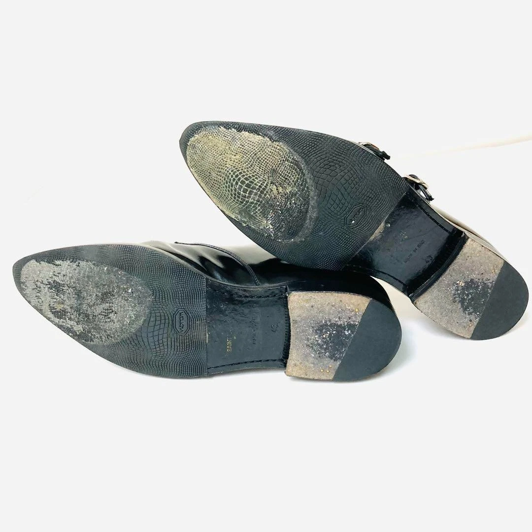 SAINT LAURENT (YSL) Scarpe eleganti YSL Saint Laurent doppio cinturino monaco uomo 43 US10 pelle nera