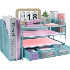 ideallife Desk Organizers and Accessories with File Holder, 4-Tier Paper Letter