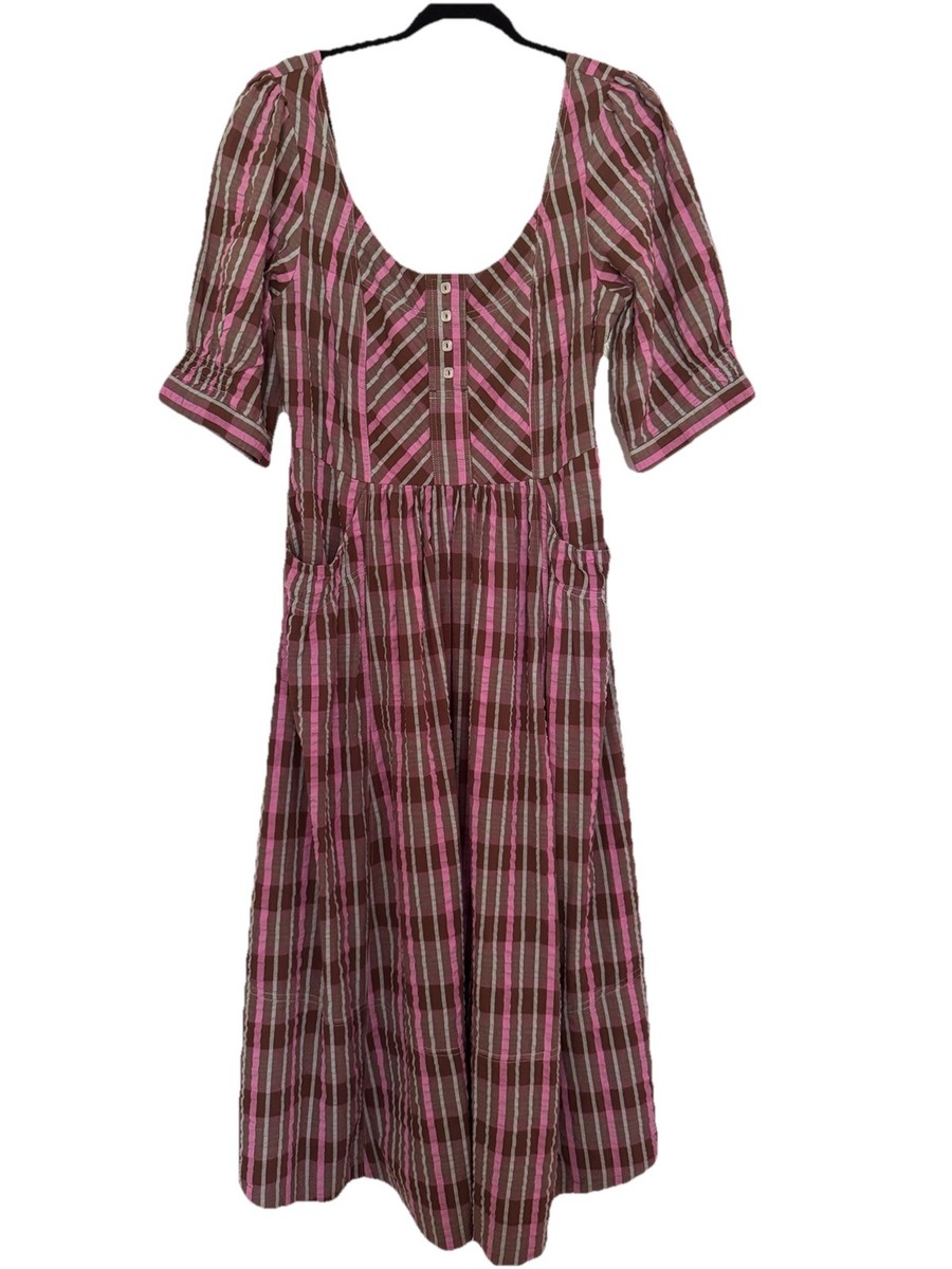 free people brown and pink dress Free People raylon midi dress in brown polka dots
