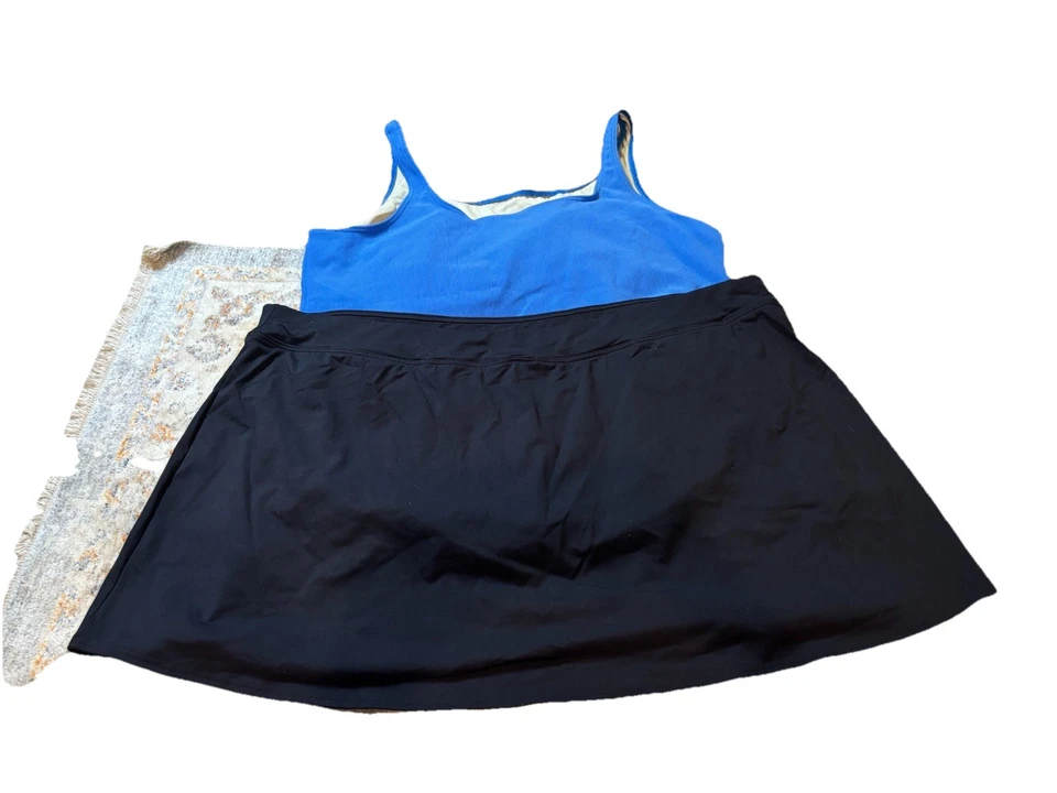Lands End Tankini Top Blue And Black Swim Skirt 26W Set Two Piece Plus Size - Image 2 of 3