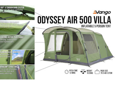 Vango Odyssey Villa aufblasbares Familien Tunnelzelt, grün, Airbeam 500 5 Personen