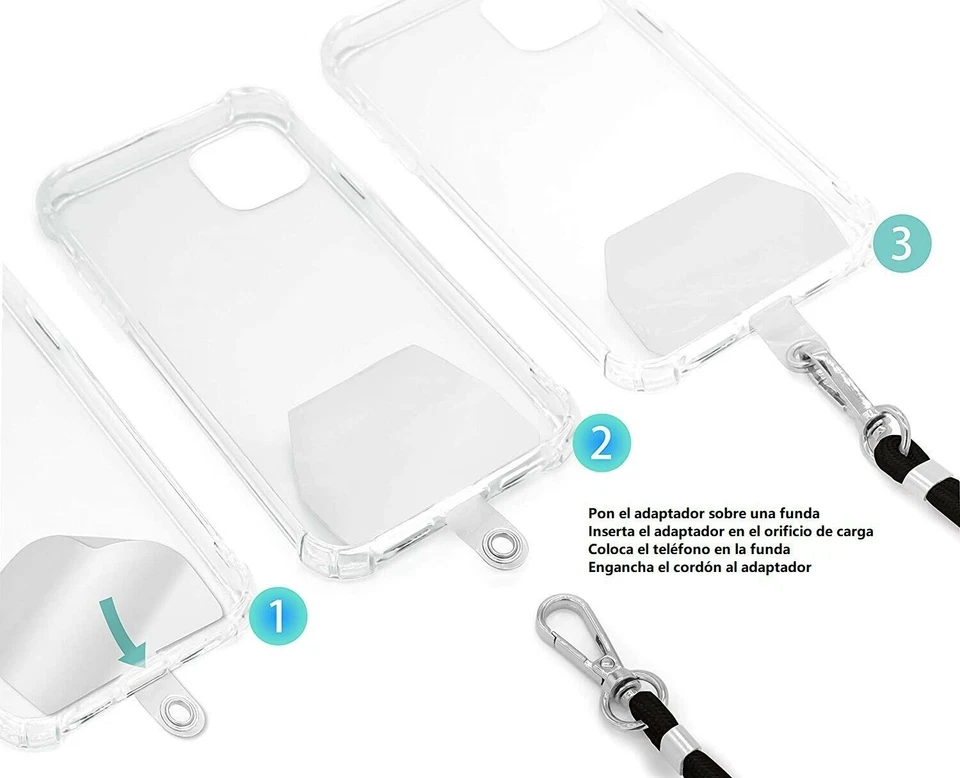Cuerda para Funda Carcasa de Móvil Adaptador Universal Cordón Colgante Negro - Imagen 2 de 2