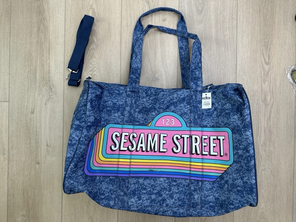 "Bolso de Lona Grande Calle Sésamo Retro Signo de Calle Estampado Denim 23"" NUEVO con Defectos" Foto 3 de 4