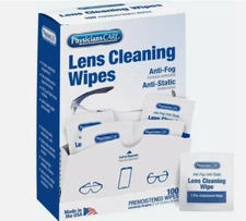 PhysiciansCare Pre-Moistened Anti-Fog Anti-Static Lens Wipes for Glasses 100pack