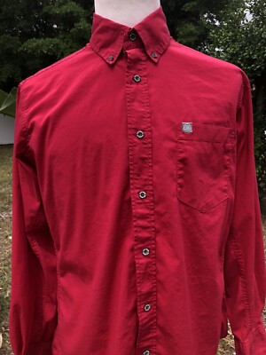 2154 Wranglers Performance Mens Shirt Red Long Sleeve Button Large L