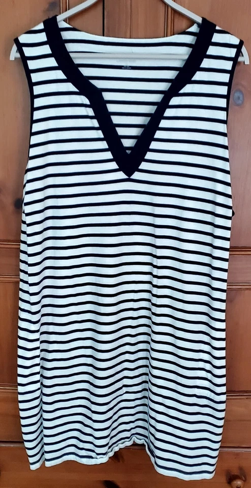 Vestido/cobertura Lands End feminino azul marinho/branco listrado algodão sem mangas tamanho 3X - Imagem 3 de 4