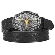 Men Leather Western Belt, Cowboy Cowgirl Country Belt with Engraved Buckle