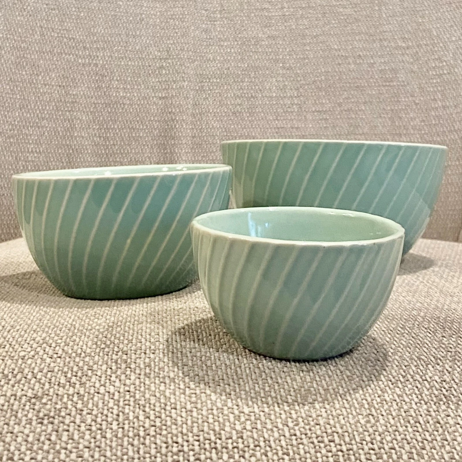 MARTHA STEWART Stoneware 3 Piece Nesting Prep Mini Bowl Set 3, 4, 5 inch - Blue
