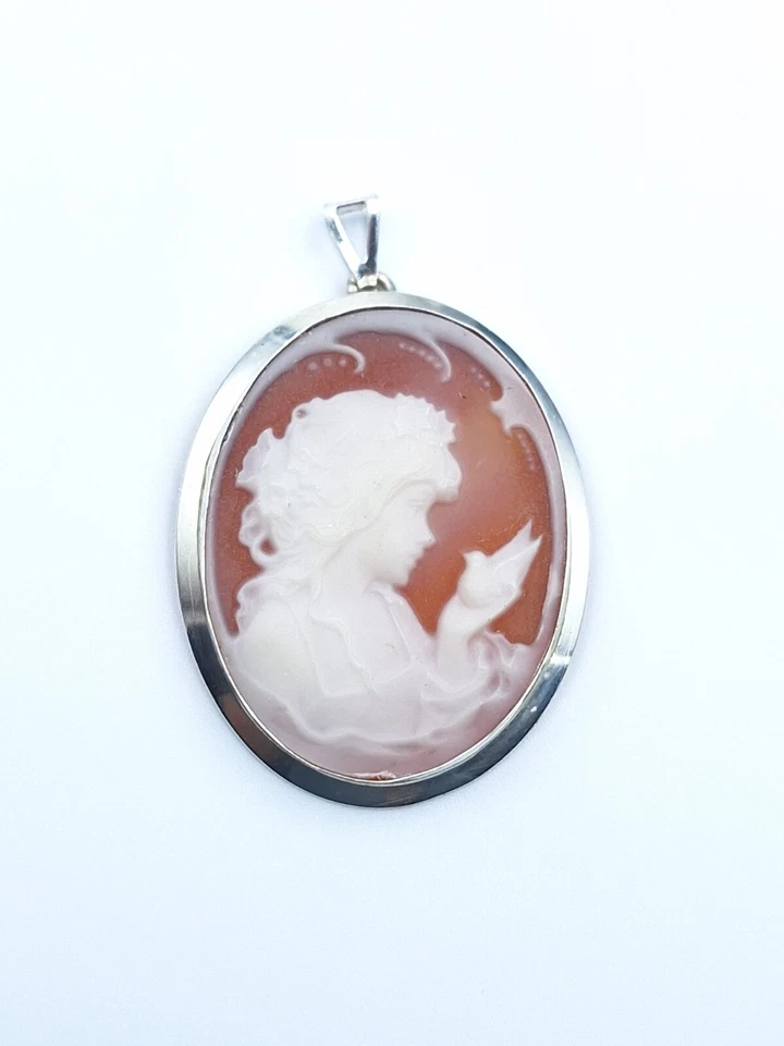 CIONDOLO IN ARGENTO 925% CON CAMMEO CAMEO, DONNA RODIATO IN ORO BIANCO 18KT - Immagine 2 di 4