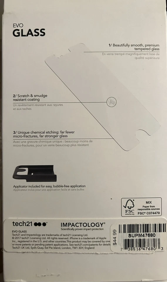NEW Tech21 EVO Tempered Glass Screen Protector iPhone 7 Plus 8 Plus - SEALED - Image 2 of 2
