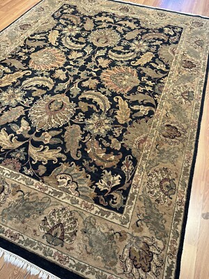 Floral Black/ Gold Agra Living Room Rug 8'x10' Wool Hand-knotted Oriental Rug