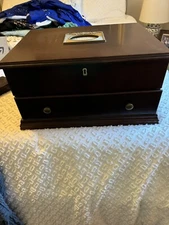 Vintage Bombay Company Mahogany HUGE Keepsake Box w Ornate Keepsake Brass Frame