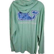 Vineyard Vines hooded Mens Large Green Whale Outdoor Pocket T Hoodie Lightweight