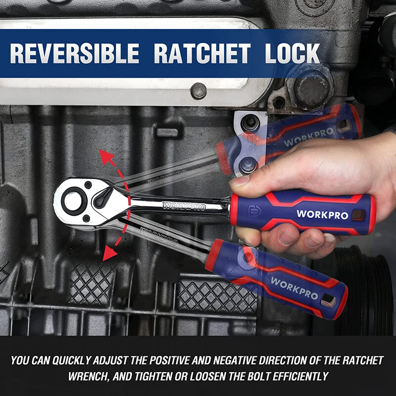 WORKPRO 3PC Ratchet Set 1/4" 3/8"1/2" Quick-Release Reversible Socket Wrench Set - Image 4 of 4