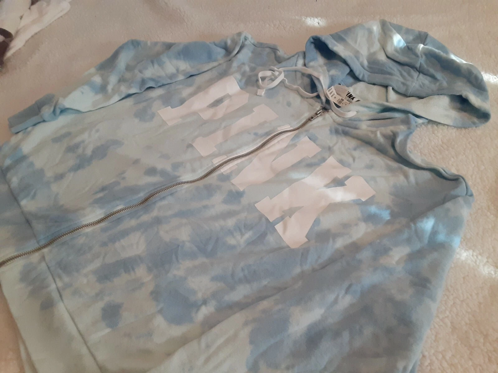 UNDERCOVER Felpa con cappuccio e zip intera Victoria Secret rosa tye dye blu 2018 HTF M ULTIMA 1