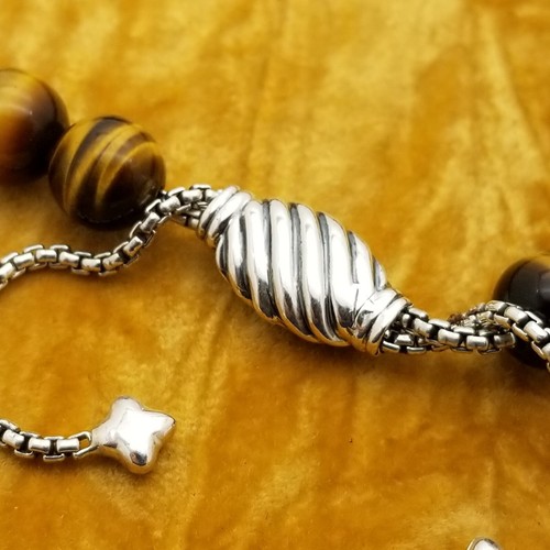 David Yurman 925 Sterling Silber Tigerauge Spirituelles Perlenarmband verstellbar - Bild 8 von 9