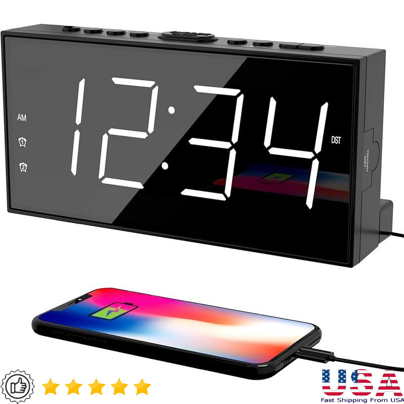 W/ Large Lcd Display Usb Charging Dimmable Snooze Function