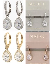 Nadri Pear Drop Cubic Zirconia Pavé Leverback Earrings,  Silver or Gold, NWT $45