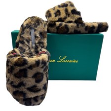 Lauren Lorraine Plush Leopard Women  s Slippers Size 7M w/ Heel Strap NEW IN BOX