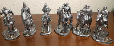Michael Ricker Pewter Knights Set of 6 #5/750  24 Karat Gold-Plated Named Crests