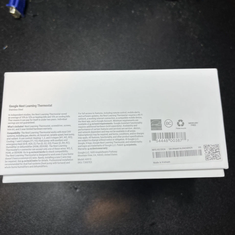 Google Nest 3rd Gen Smart Learning Thermostat - Stainless Steel (T3007ES) - Image 2 of 4