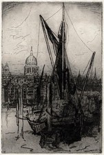 Gertrude Keeling Pencil Signed Etching St. Paul's Cathedral River Thames London