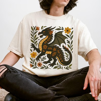 Folk Art Dragon Comfort Tee Mythical Creature Shirt Men Women