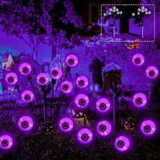 2Pack Halloween Solar Eyeball Lights Outdoor 16LED Waterproof Swaying Firefly La