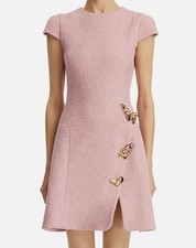 Oscar de la Renta Women Pink Cap-Sleeve Butterfly-Slit Tweed Mini Dress Sz 10