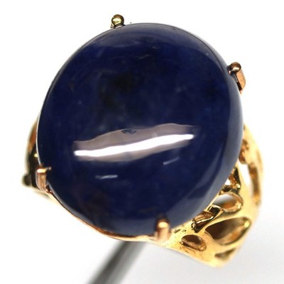 Handgefertigter 925 Sterlingsilber Ring 18 x 20 mm Saphir Blau, Ringgröße 6.75